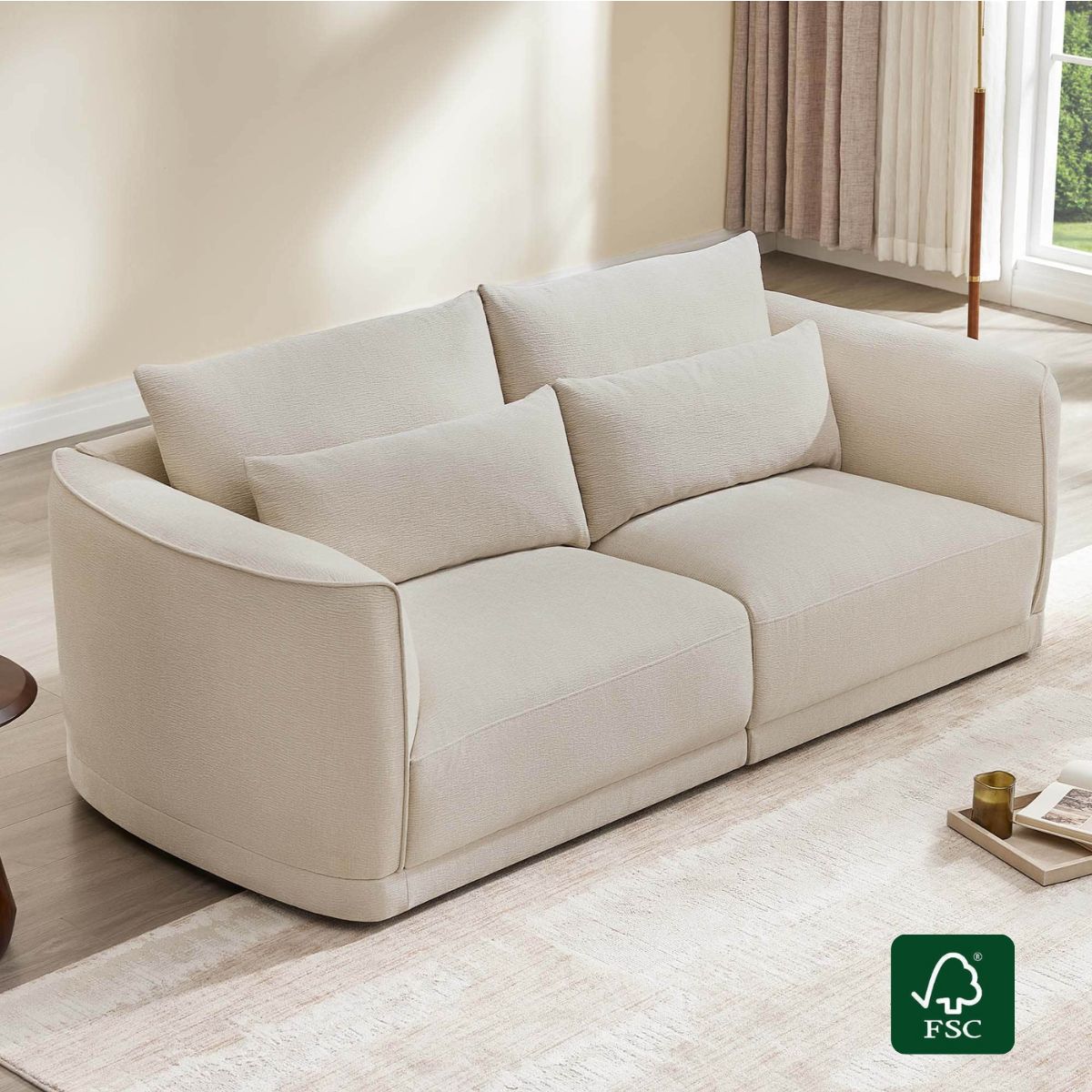 Daisy 2-Seat Modular Curved Chenille Sofa with Down-Filled Cushions