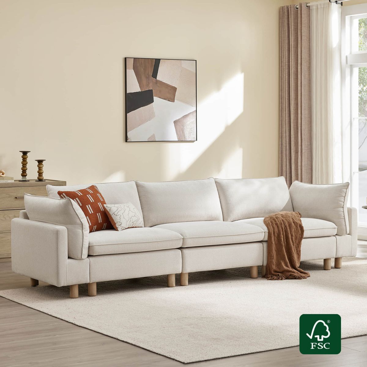 Brendon Modular 3-Seat Sofa with Wood Leg