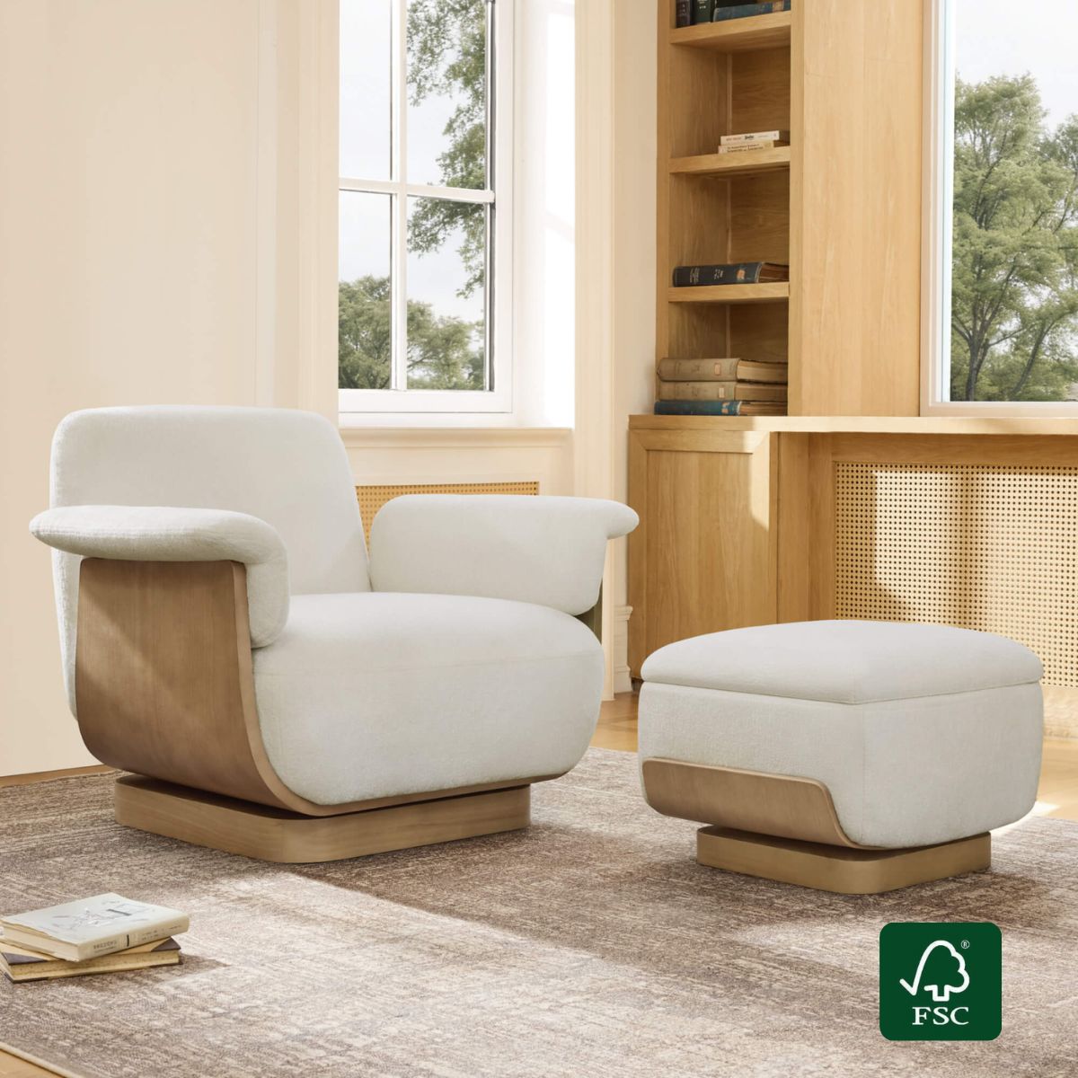 Aspen Modern Round Swivel Chair with Storage Ottoman