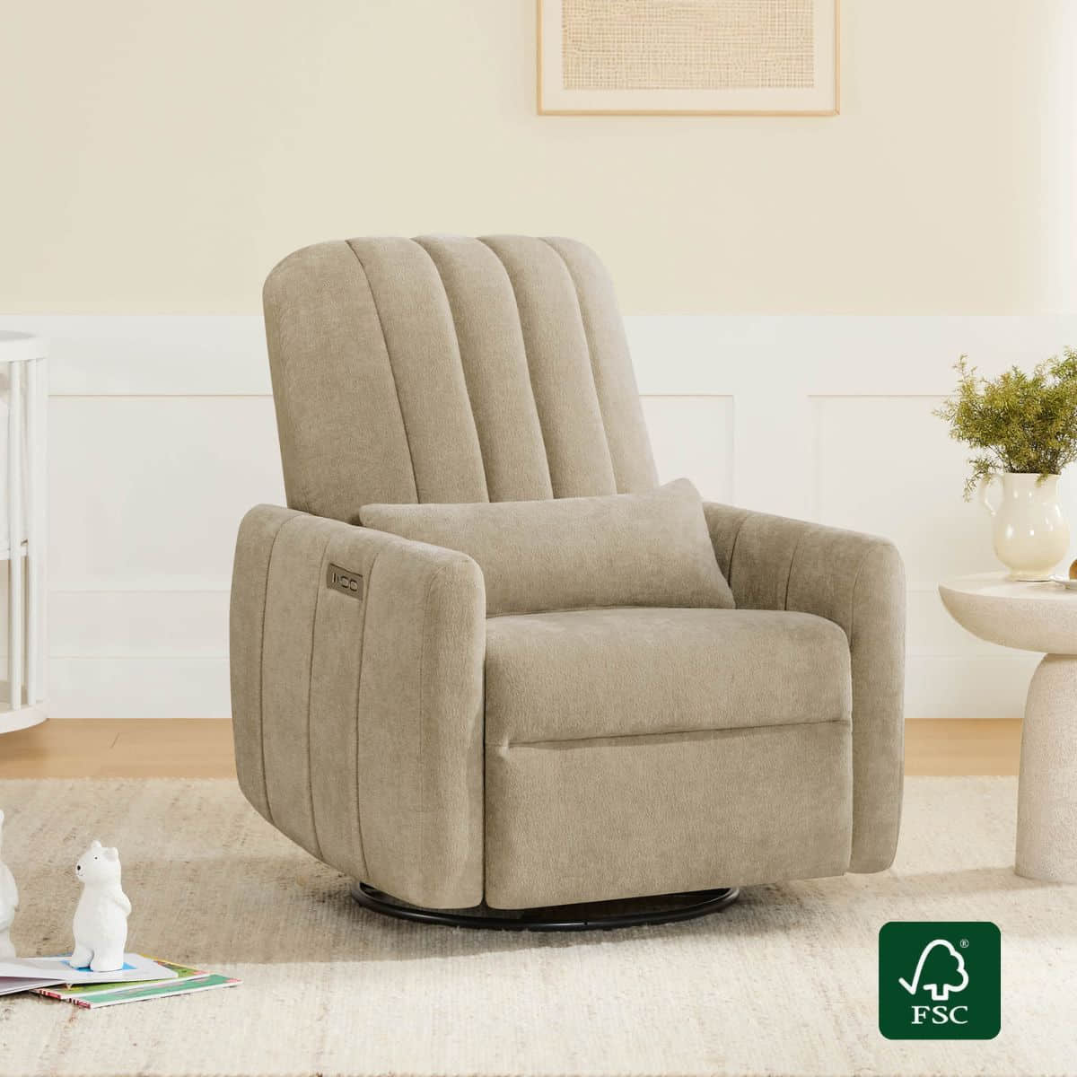 Shell Power Swivel Nursery Glider Recliner | USB-C Charging