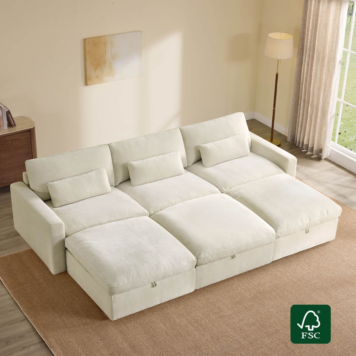 Ivy 6-Seat Performance Fabric Bed Modular Sectional Sofa with Storage Ottoman