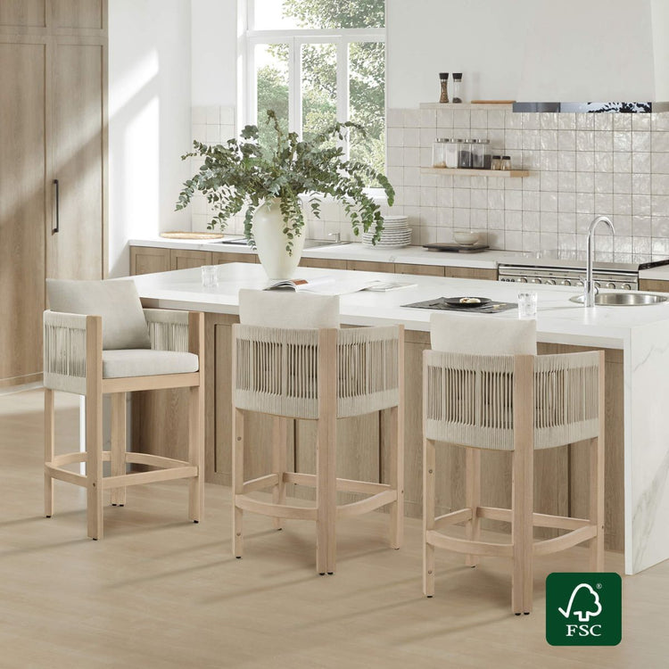 Clover Boho Acacia Wood Rope Indoor & Outdoor Counter Stool
