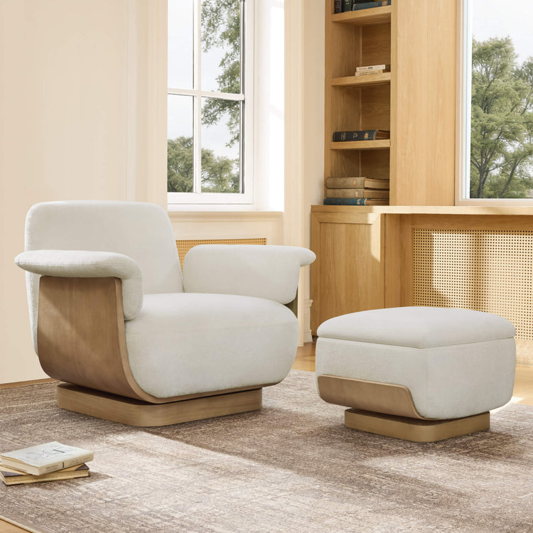 Aspen Modern Round Swivel Chair with Storage Ottoman
