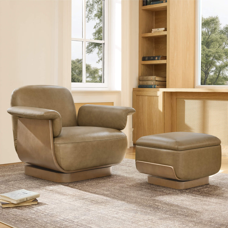 Aspen Modern Round Swivel Chair with Storage Ottoman