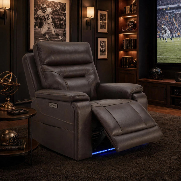 Hamish Genuine Leather Lay-Flat Power Recliner with LED Lighting