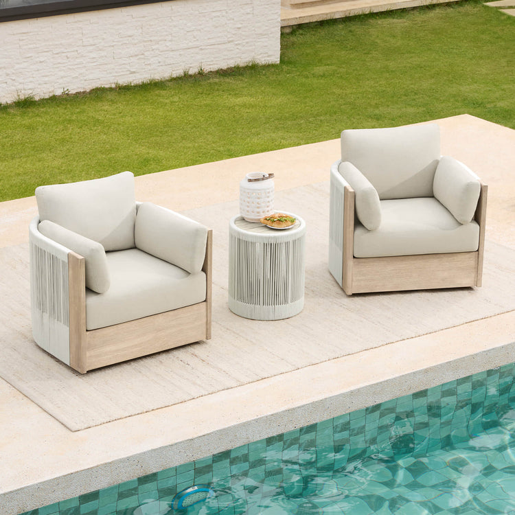 Clover Acacia Wood Rope Outdoor Bistro Set with Swivel Chair