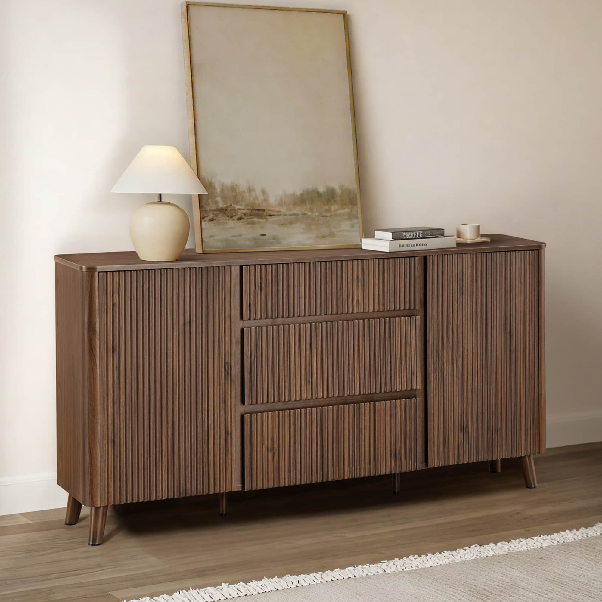クラシック My Audiophile Comanion  /  TACET51 Clara 62'' Contemporary Wood Sideboard | Wave Panel Design – CHITA
