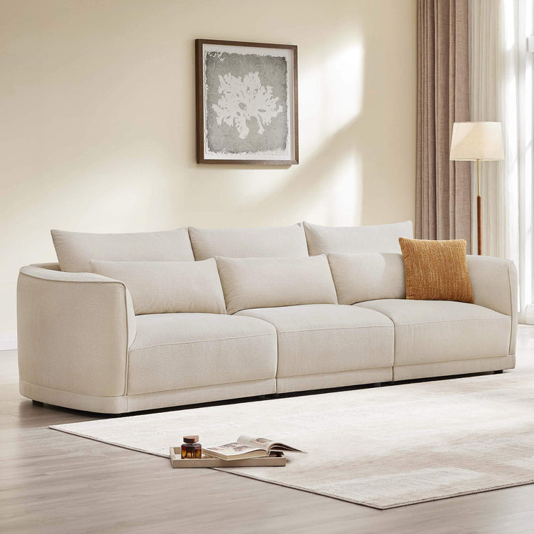 Linen Daisy 3-Seat Modular Curved Chenille Sofa with plush down-filled cushions.
