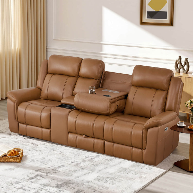 Grady Genuine Leather Power Reclining Sofa with Flip-Down Tabletop