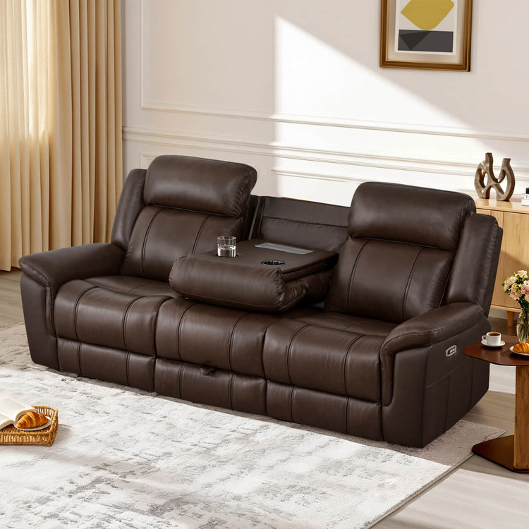 Grady Genuine Leather Power Reclining Sofa with Flip-Down Tabletop