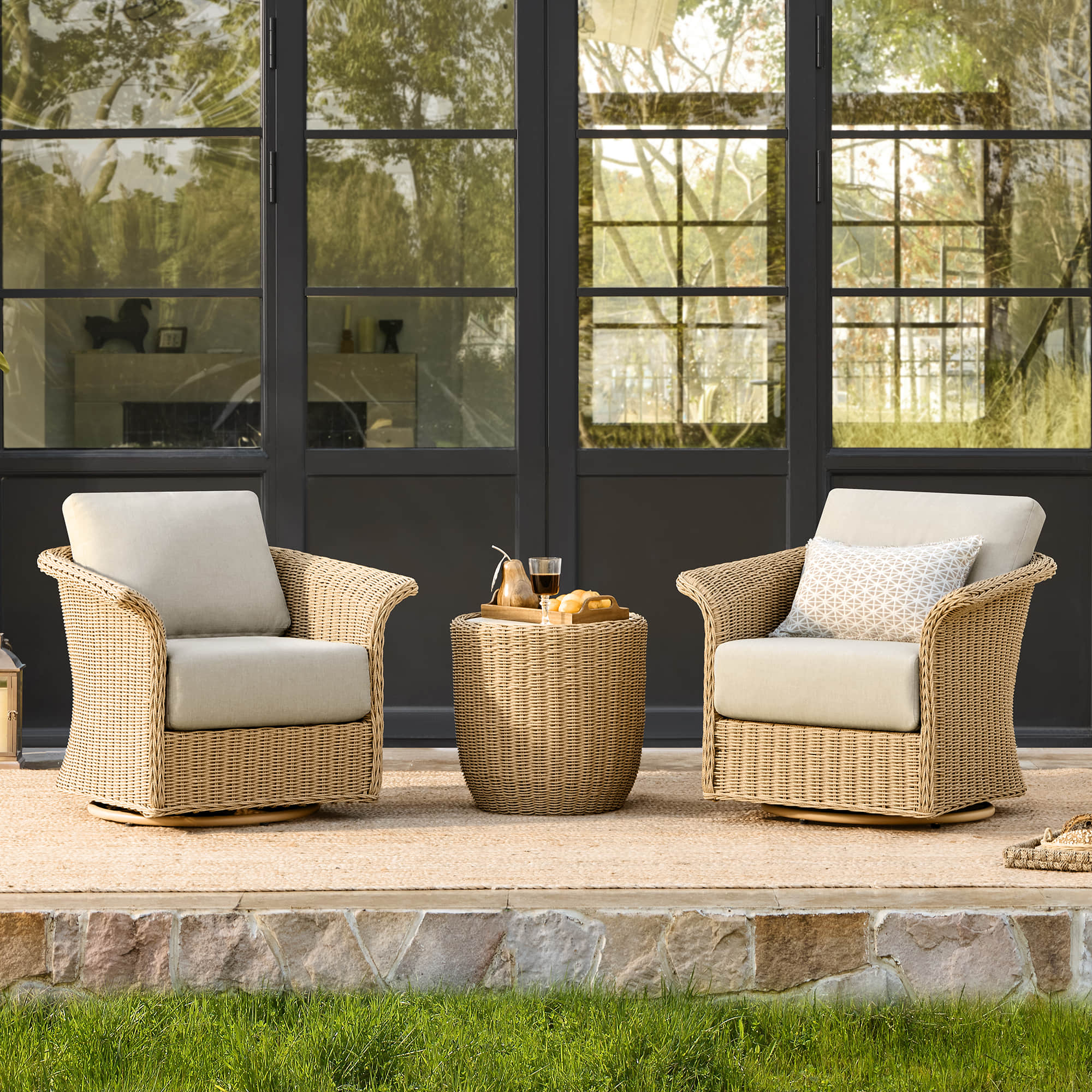 Haven Wicker Bistro Set | Flared Armrest Swivel Chairs – CHITA LIVING