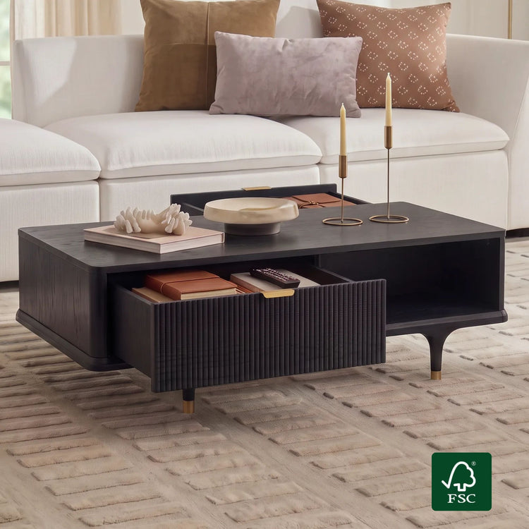 Irais Modern Oak Coffee Table with Dual-Zoned Storage