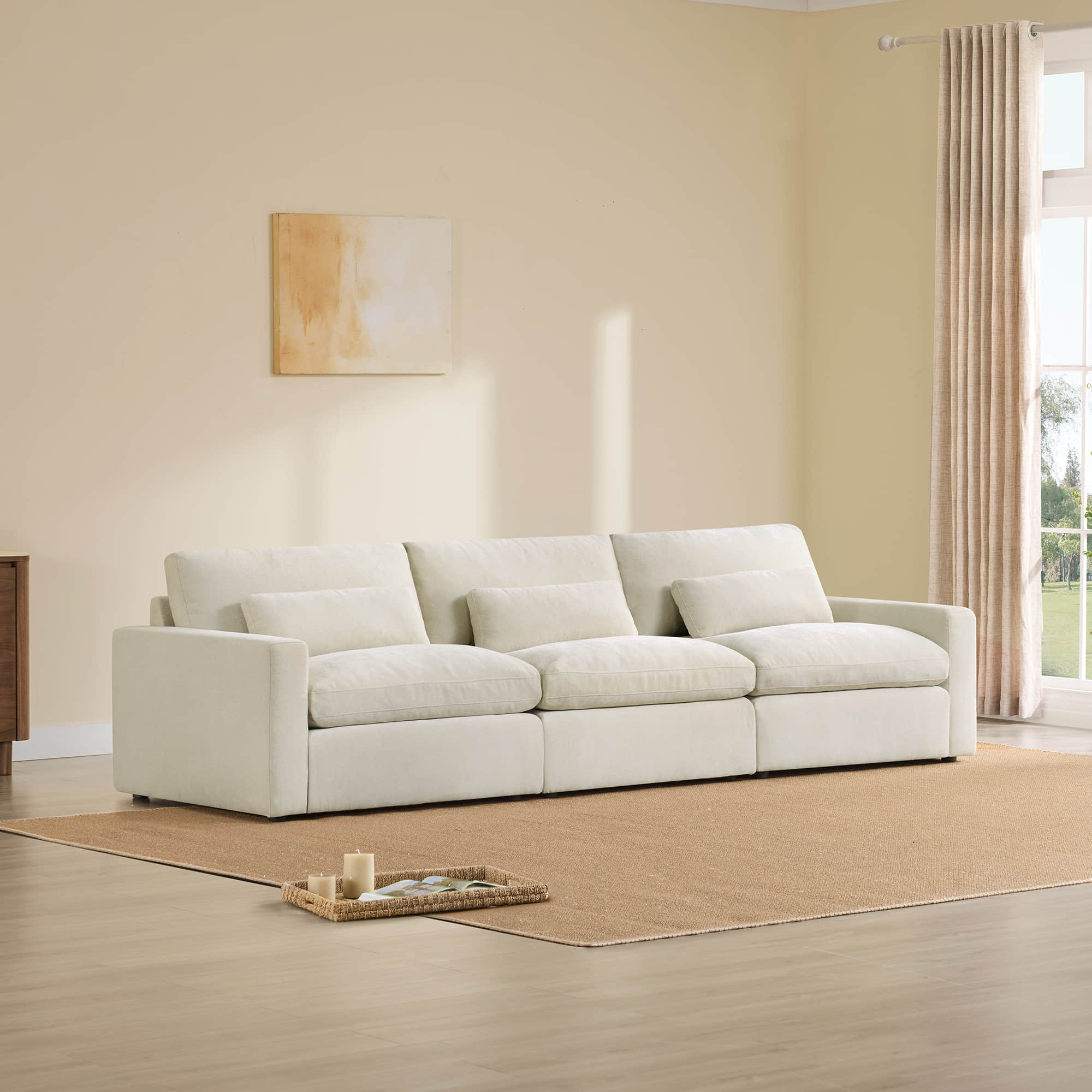 Ivy 3-Seat Performance Fabric Modular Sofa with Storage Ottoman
