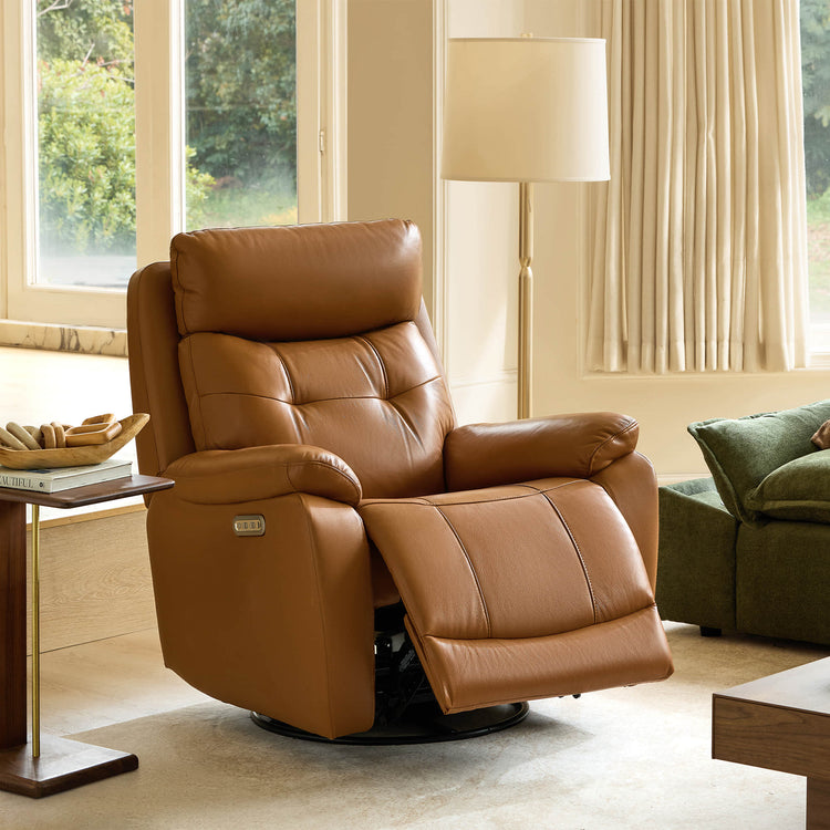 Keith Leather Swivel Glider Recliner with Power Headrest