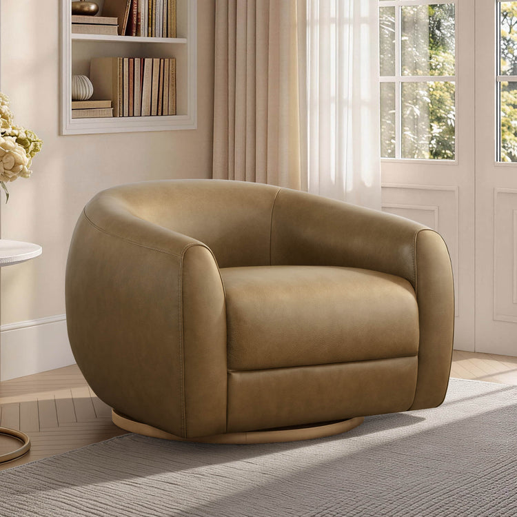 Mateo Modern Genuine Leather Swivel Accent Chair