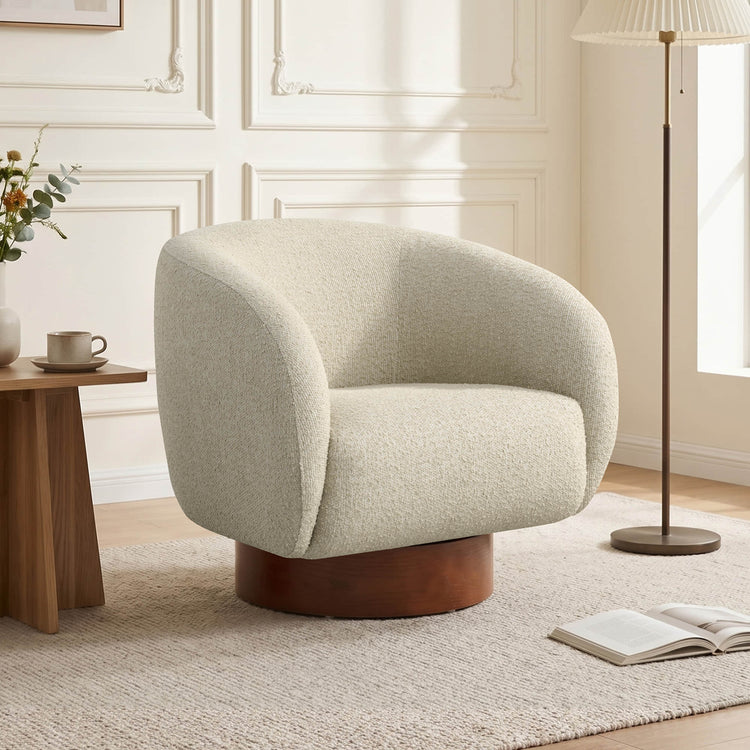Maverick Genuine Leather Sculptural Wood Base Accent Chair