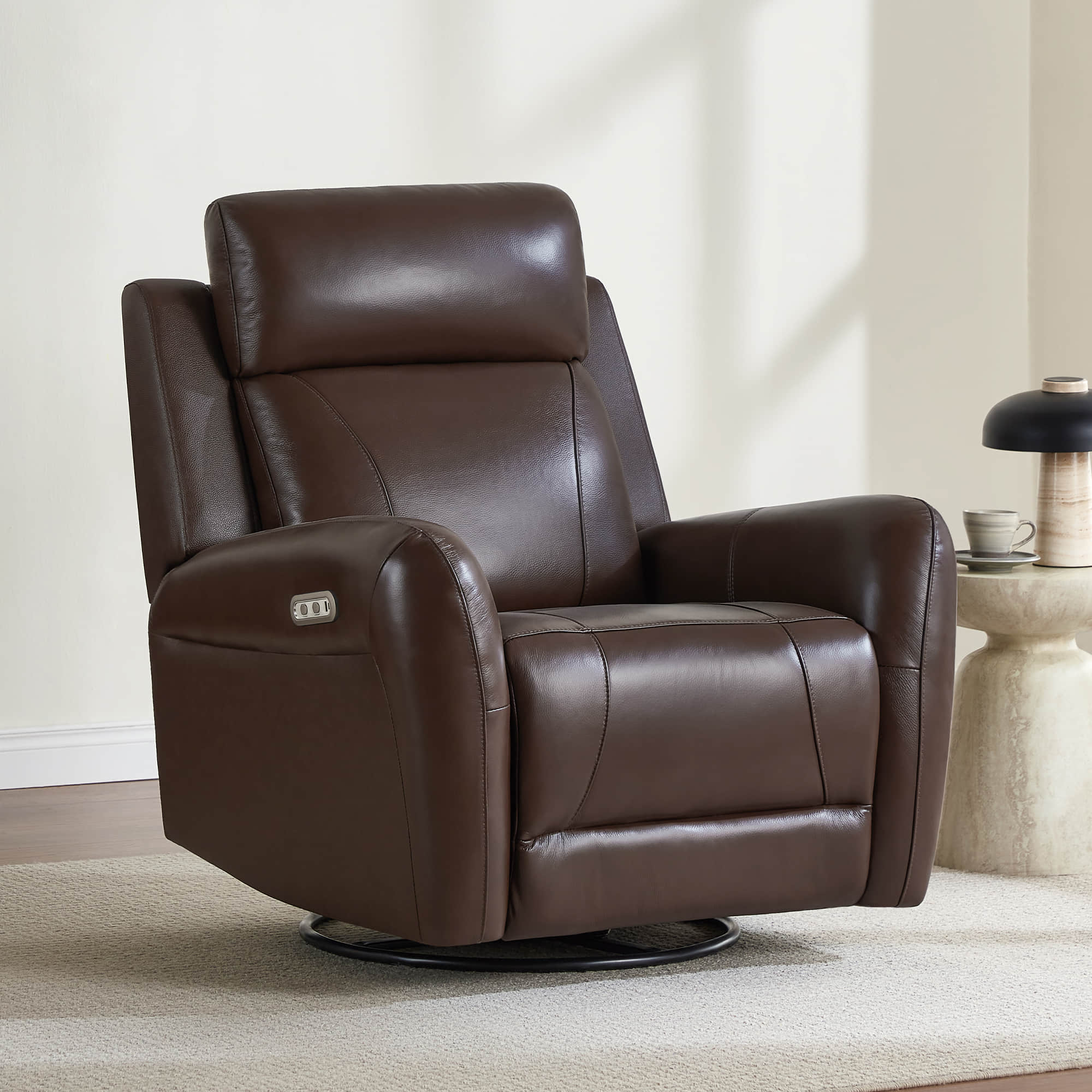 Myles Genuine Leather Swivel Glider Power Recliner
