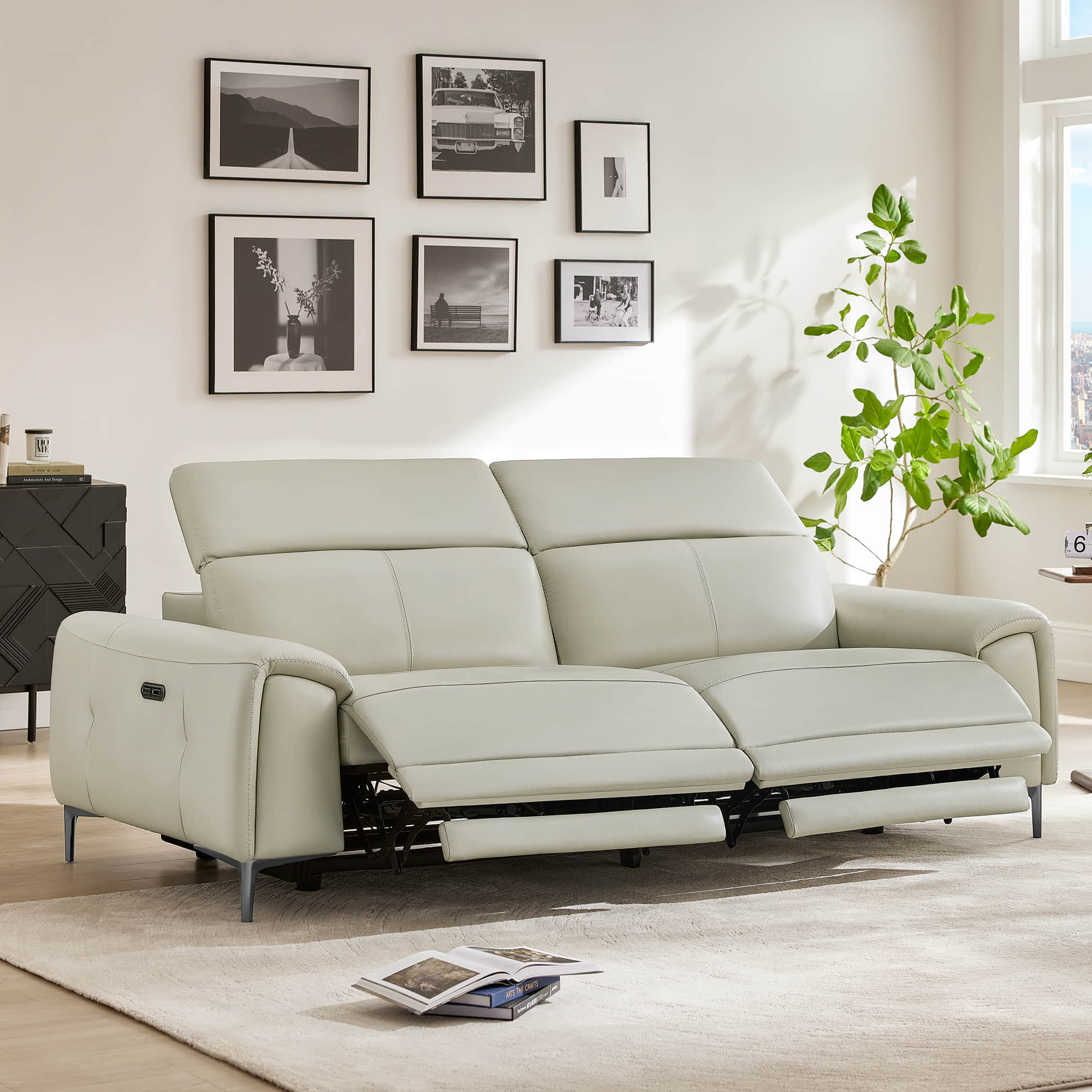 Owen Genuine Leather Reclining Sofa with Power Headrest