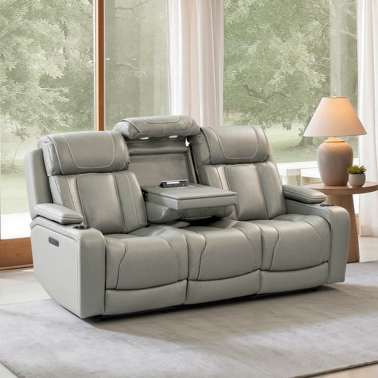 Sable Super Zero-Gravity Power Reclining Sofa with Reading Light & Drop-Down Table