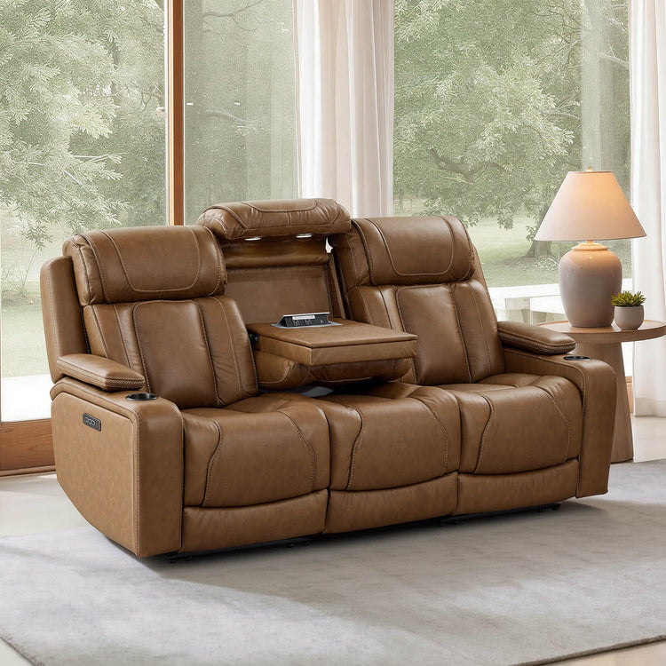 Sable Super Zero-Gravity Power Reclining Sofa with Reading Light & Drop-Down Table