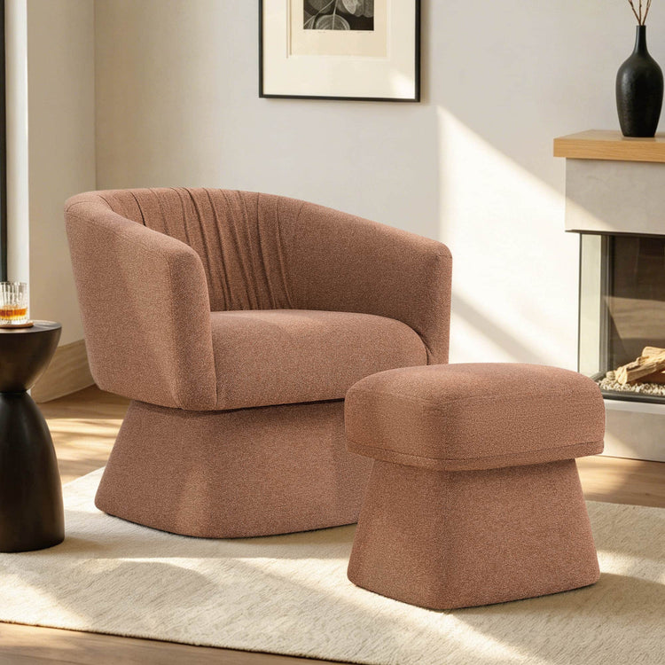 Sally Pleated Swivel Accent Chair with Ottoman