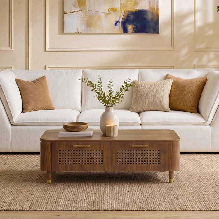 Vision Ash Mid-Century Coffee Table with Cane Drawers