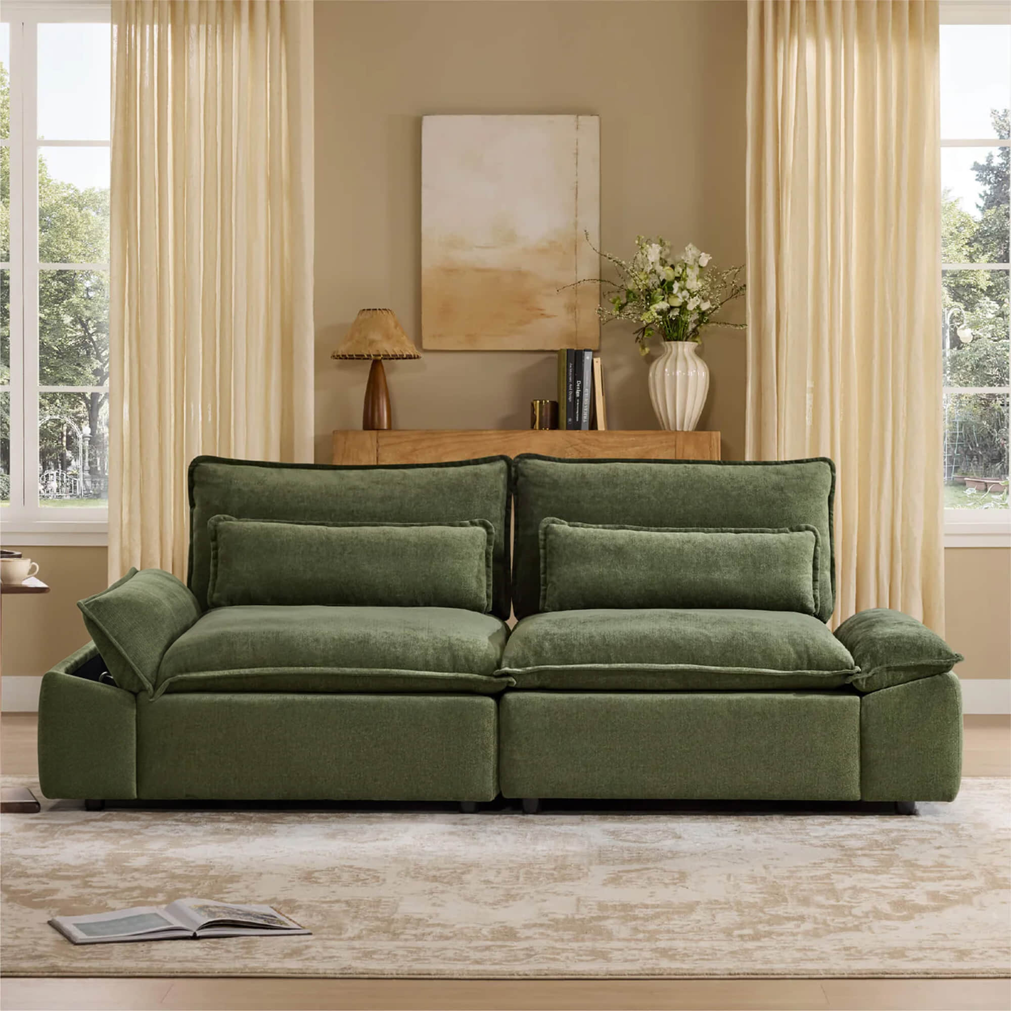 Ace Minimalist Chenille Adjustable Backrest 2-Seater Sofa with Storage Armrest