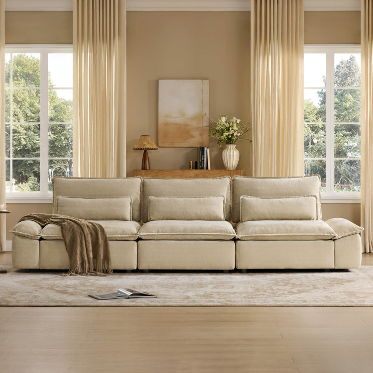 Ace Minimalist Chenille Adjustable Backrest 3-Seater Modular Sofa with Storage Armrest