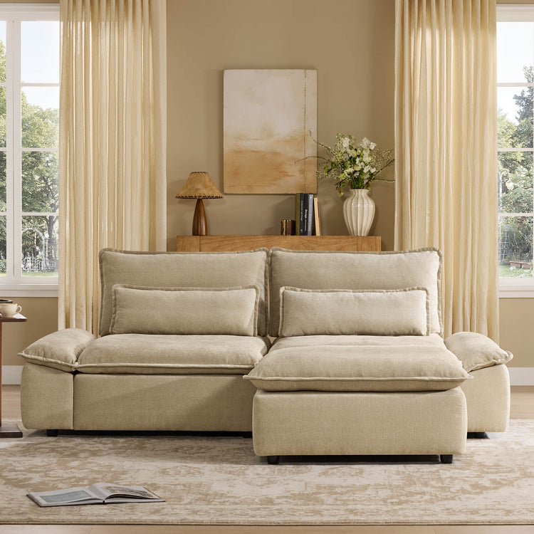 Ace Minimalist Chenille Adjustable Backrest 3-Seater Modular Sofa with Storage Armrest