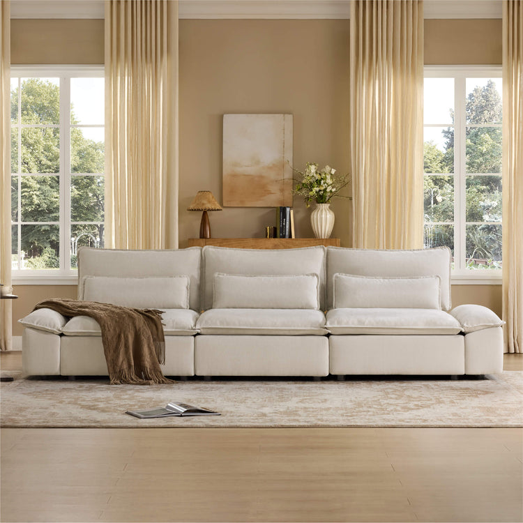 Ace Minimalist Chenille Adjustable Backrest 3-Seater Modular Sofa with Storage Armrest