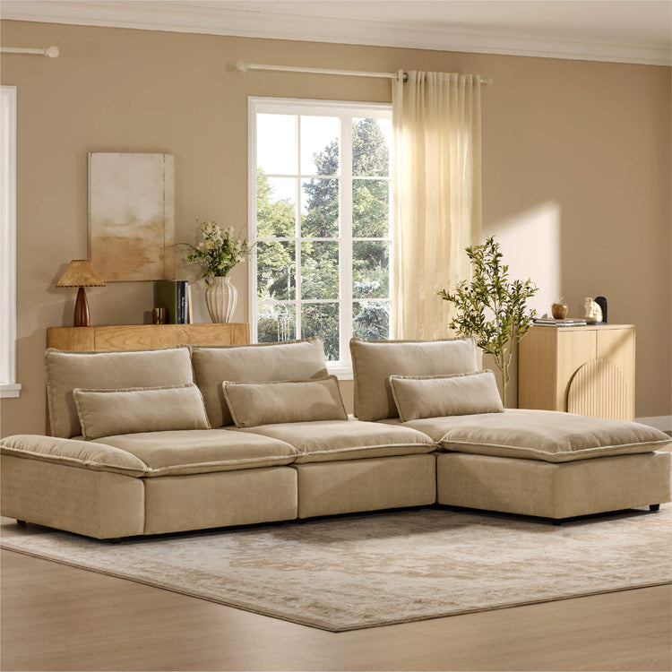 Ace Minimalist Chenille Adjustable Backrest 4-Seater Modular Sofa with Storage Armrest