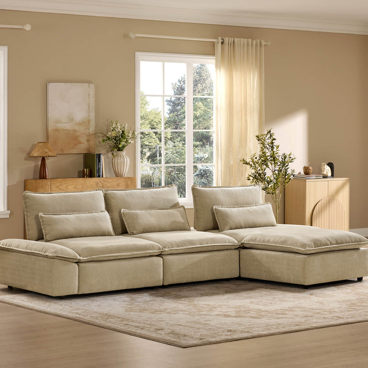 Ace Minimalist Chenille Adjustable Backrest 4-Seater Modular Sofa with Storage Armrest