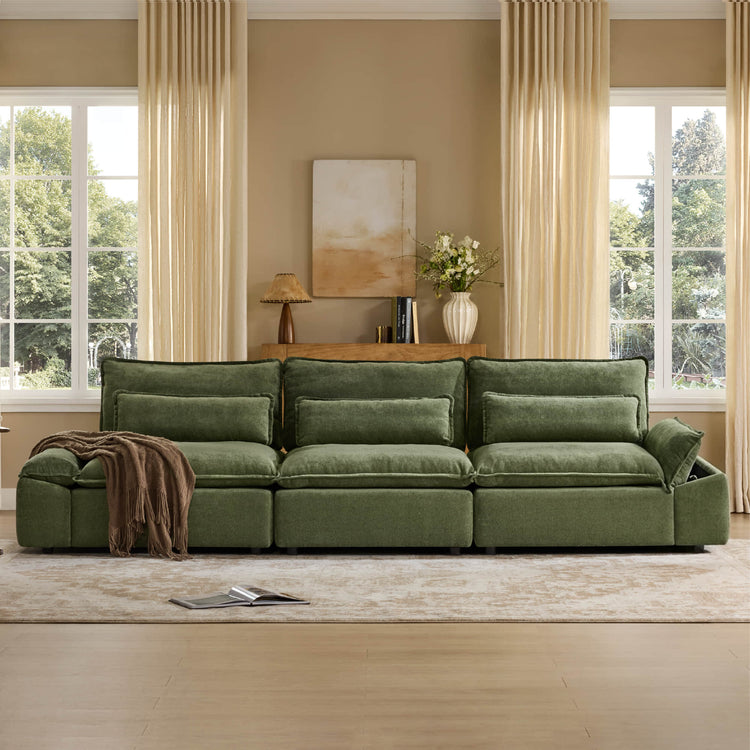 Ace Minimalist Chenille Adjustable Backrest 3-Seater Modular Sofa with Storage Armrest