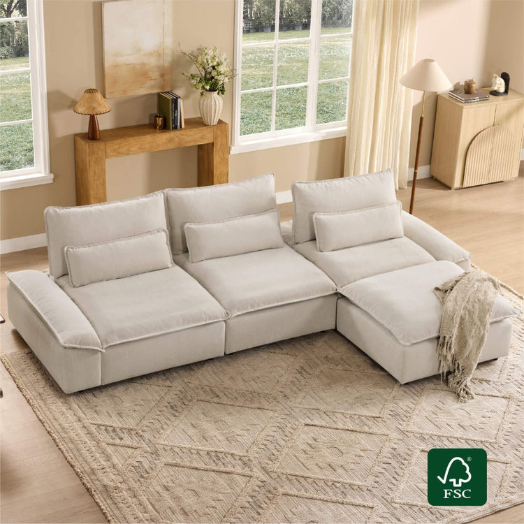 Ace Deep Seat Adjustable Backrest 4-Seater Modular Sofa with Storage Armrest