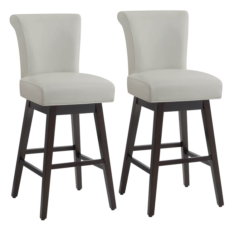 Light gray Alina modern swivel bar stools with high backrest and dark wooden legs - CHITA Living