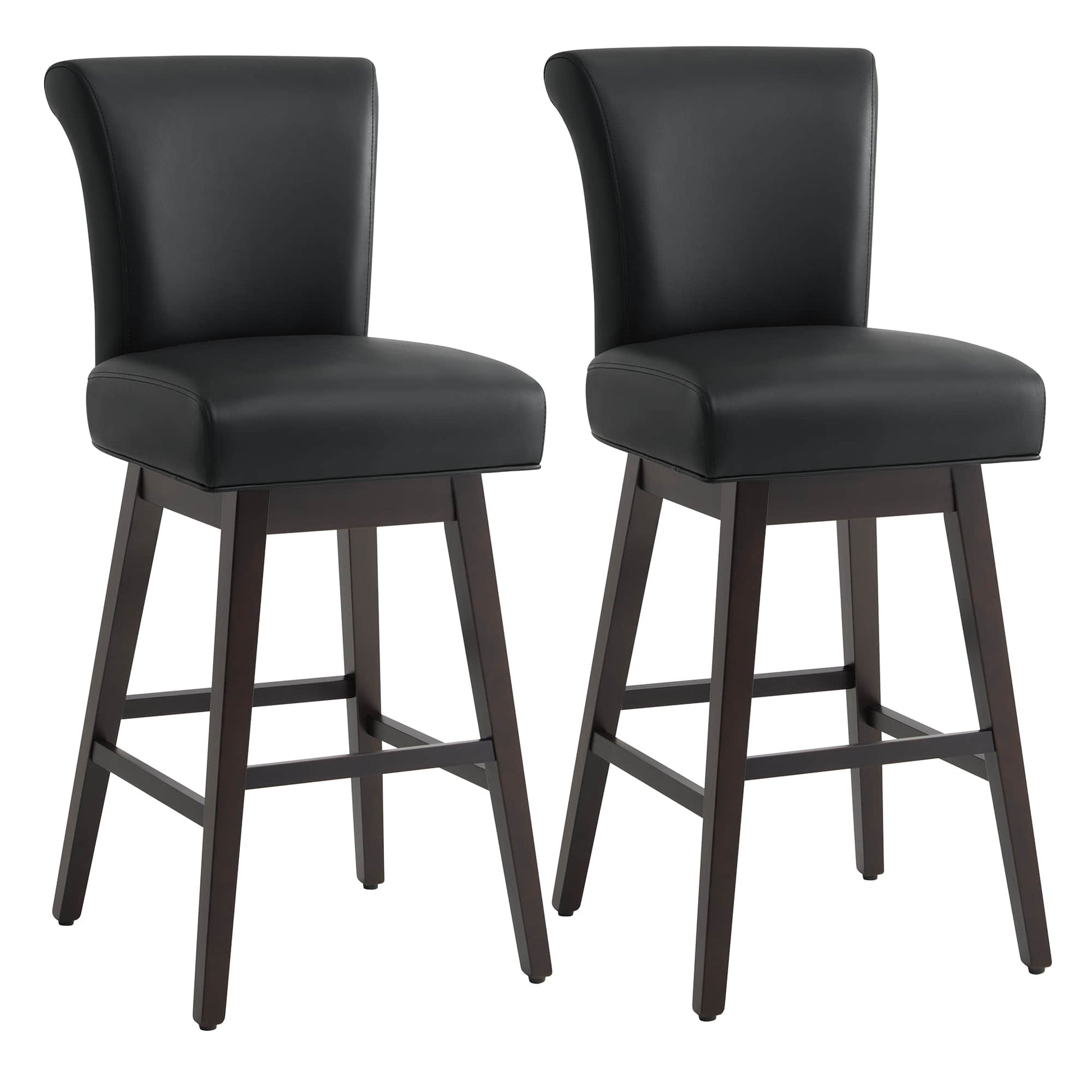 Alina modern swivel bar stool in dark green leather with elegant backrest and wooden legs - CHITA Living
