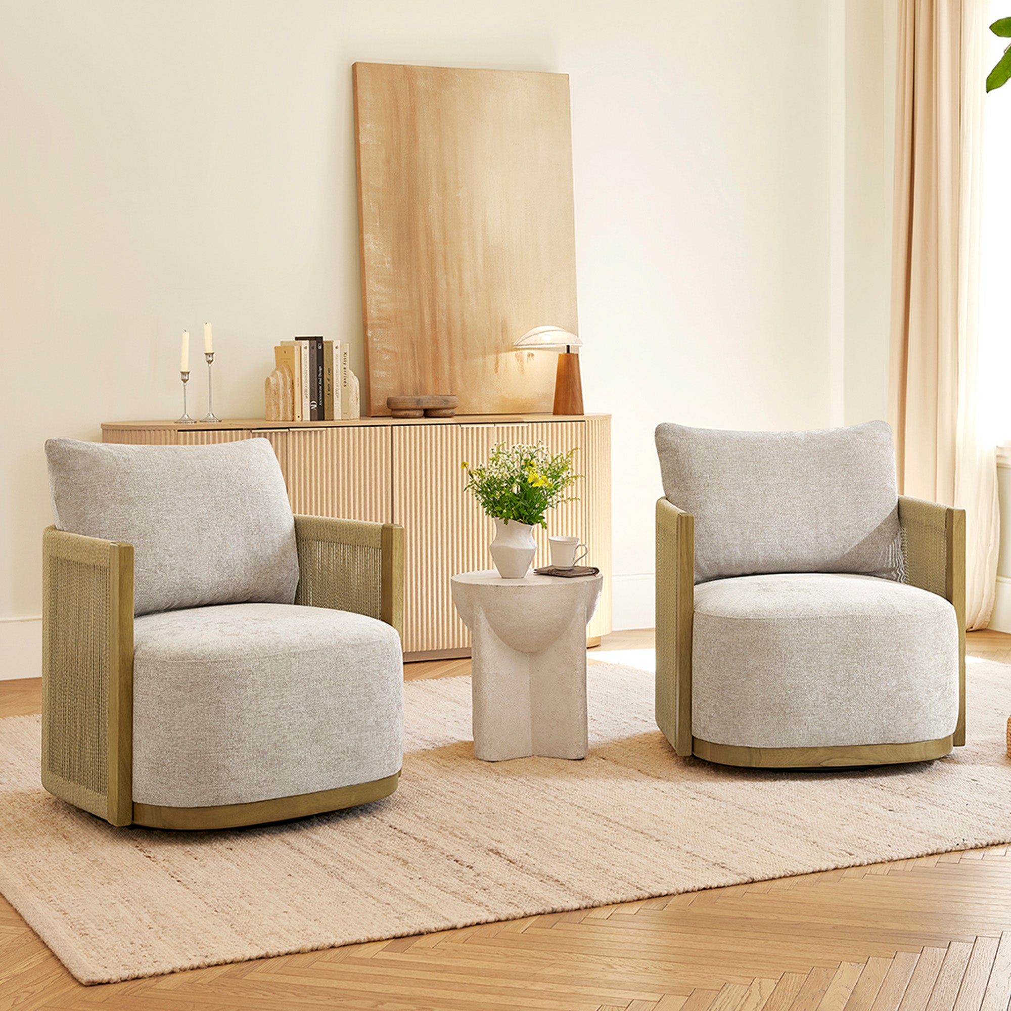 Carl Modern Swivel Rope Accent Chair