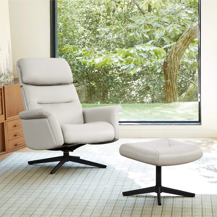 Cary Genuine Leather Swivel Reclining Chair & Ottoman