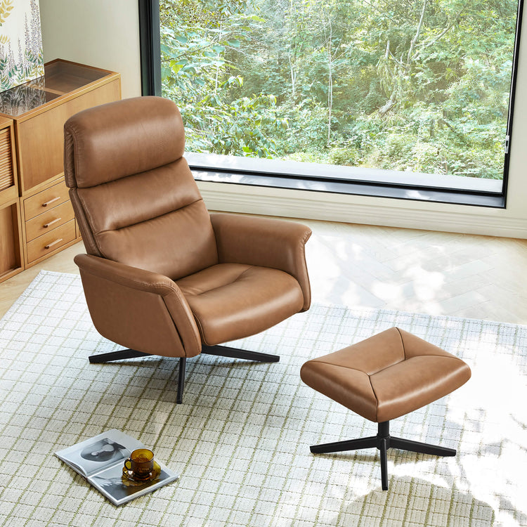 Cary Genuine Leather Swivel Lounge Chair & Ottoman