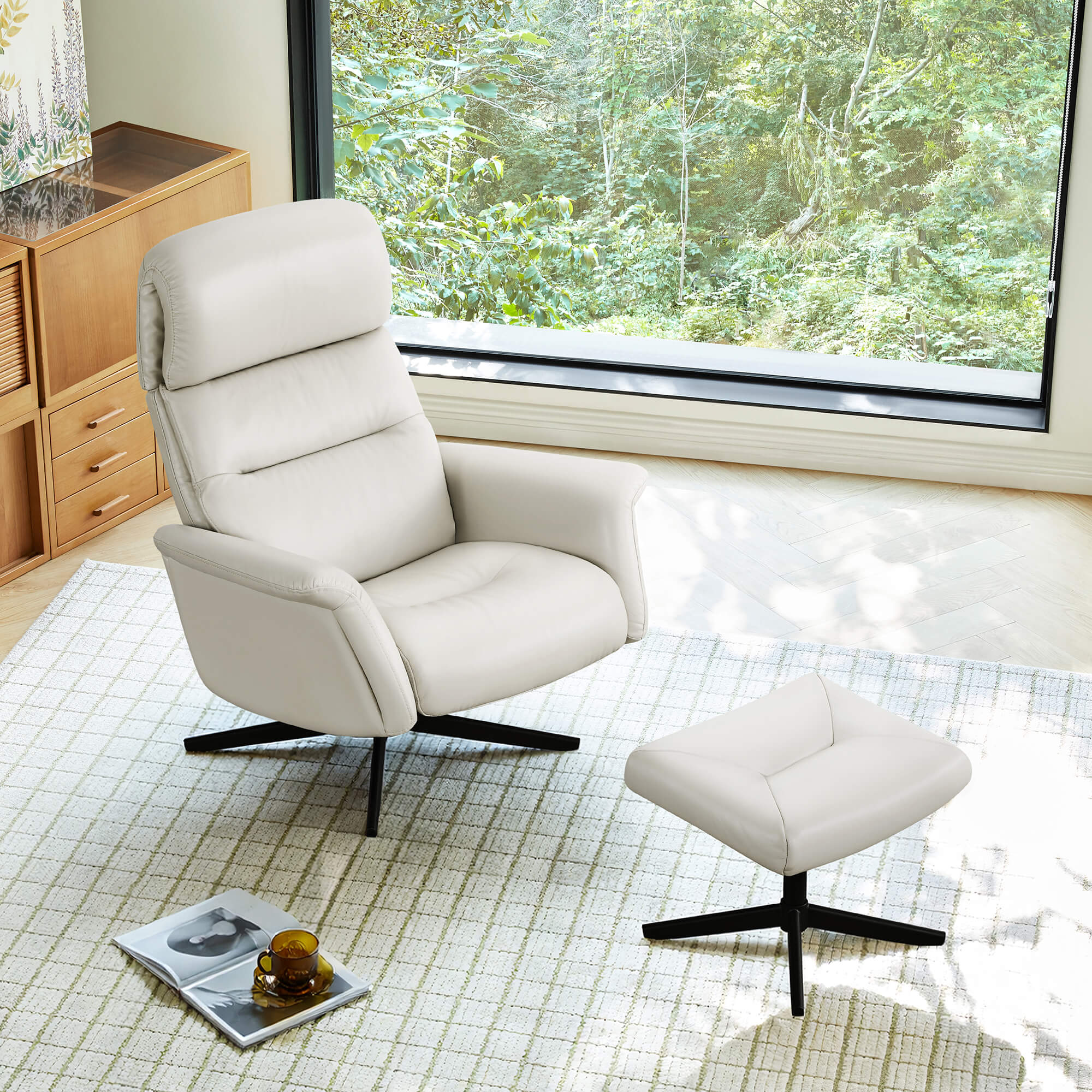 Cary Genuine Leather Swivel Lounge Chair & Ottoman