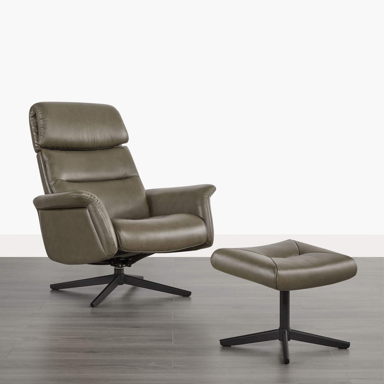 Cary Genuine Leather Swivel Reclining Chair & Ottoman