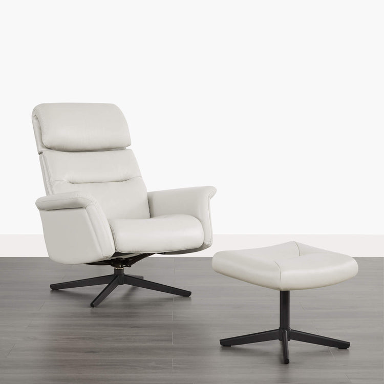 Cary Genuine Leather Swivel Reclining Chair & Ottoman