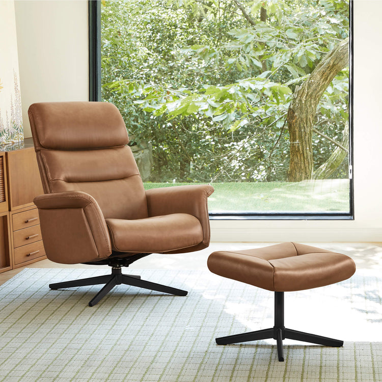 Cary Genuine Leather Swivel Reclining Chair & Ottoman
