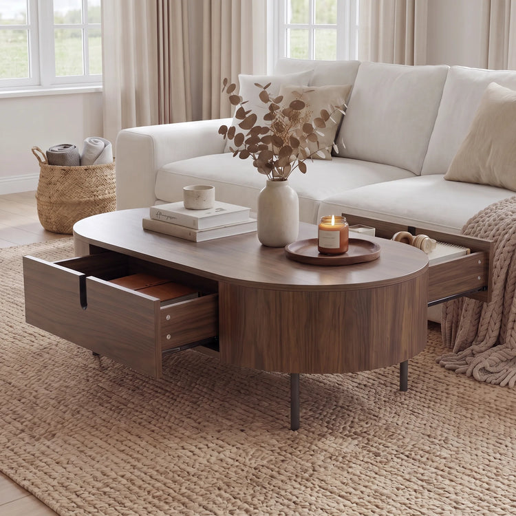 Blake Oval Storage Coffee Table with Two Drawers - CHITA Living