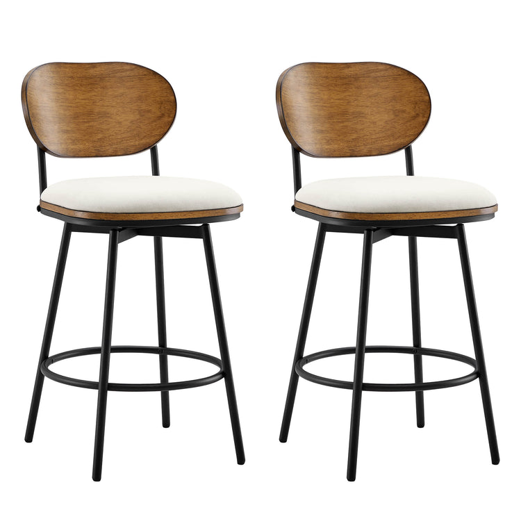 Aislinn swivel bar stools with wooden backrest and cream seats in modern kitchen setting - CHITA Living