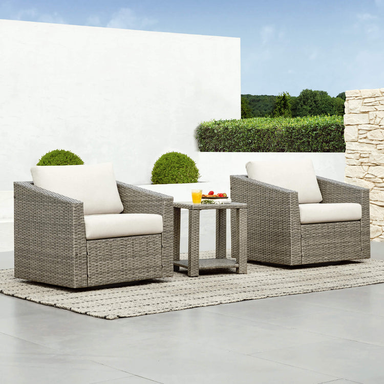 Stylish outdoor bistro set with rattan chairs and cushions, perfect for patio gatherings - CHITA Living