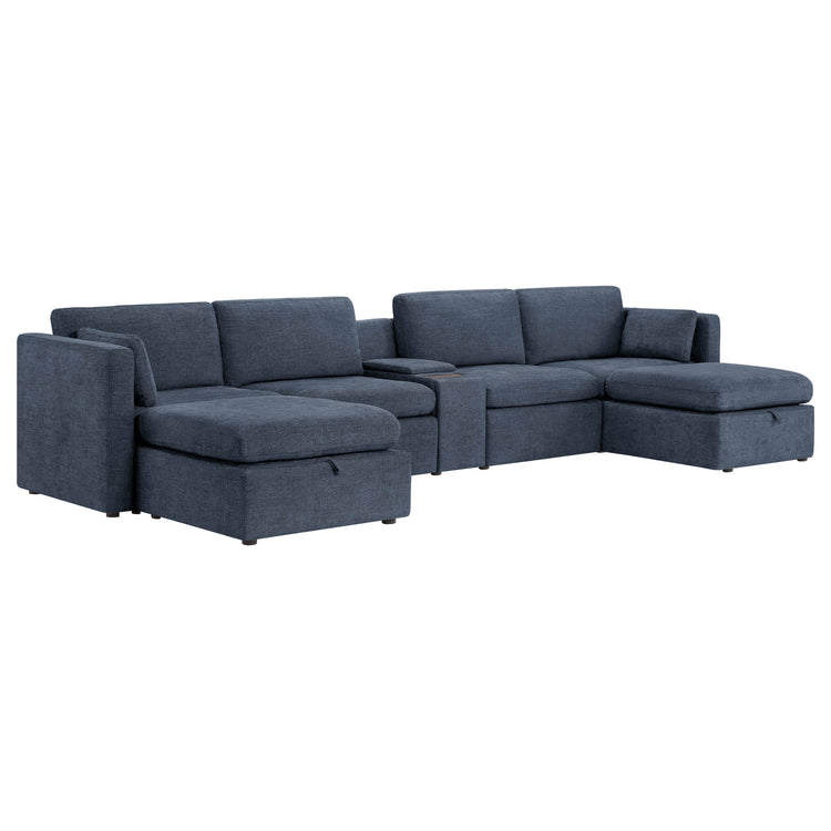 Delaney 6-Seat Modular Sofa Chaise with Storage Ottomans