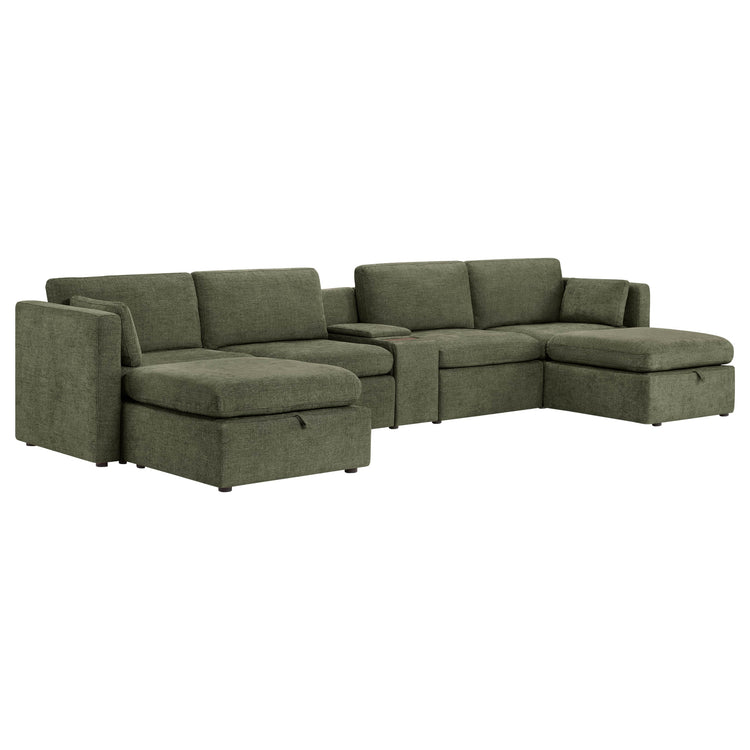 Delaney 6-Seat Modular Sofa Chaise with Storage Ottomans