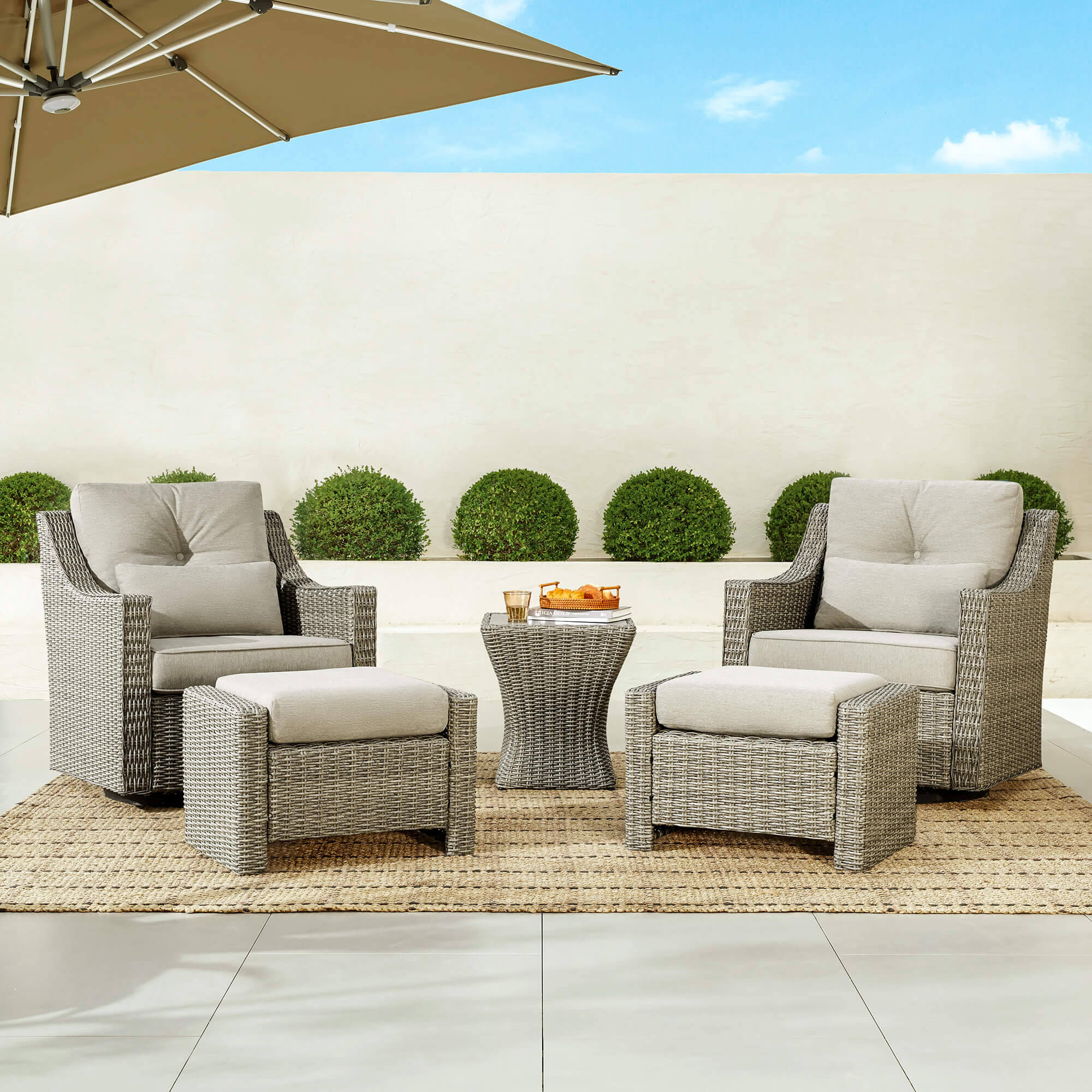 Elara 5-Piece Rattan Patio Set | Weather-Resistant | Glider & Ottoman ...