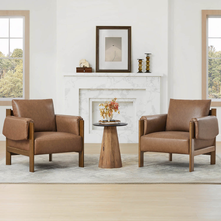 Harbor Accent Chairs, a harmony of wood and soft upholstery, in a cozy living room setting.